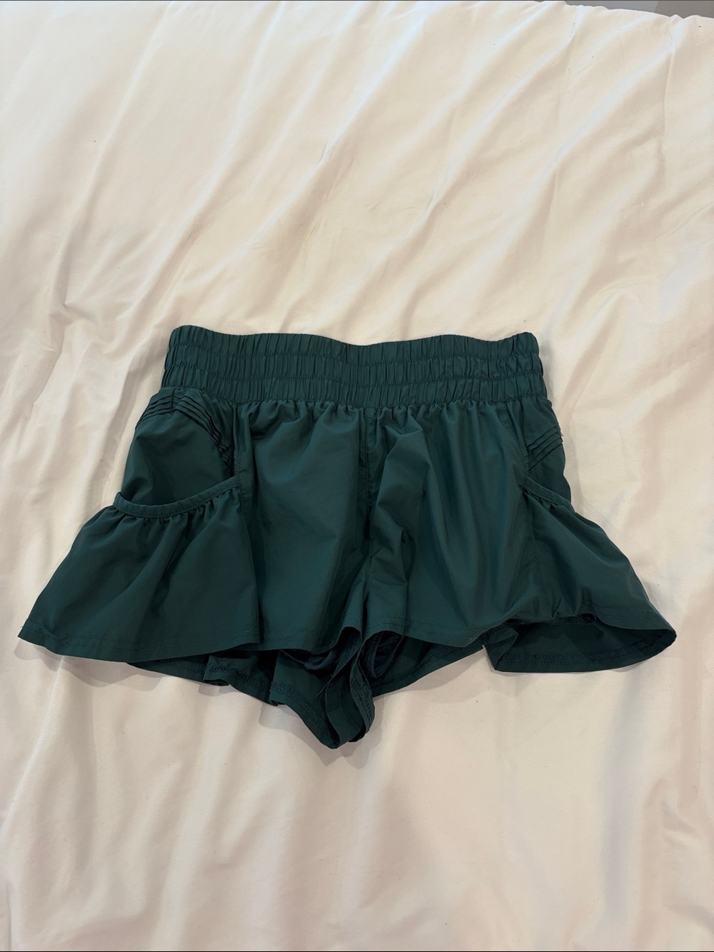 Free People Forest Green High-Waist Ruffle Active Shorts